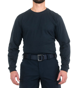 Front of Men's Tactix Series Cotton Long Sleeve T-Shirt in Midnight Navy