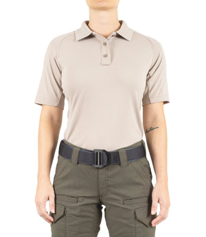 Front of Women's Performance Short Sleeve Polo in Khaki