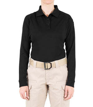 Front of Women's Performance Long Sleeve Polo in Black
