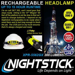 Nightstick - DICATA™ Intrinsically Safe Low-Profile Dual-Light Headlamp - MagMate™ USB - Li-Ion - Green - UL913 / ATEX
