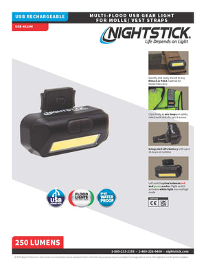 Nightstick Multi-Flood USB Gear Light w/Secure Clasp for MOLLE/Vest Straps - Black USB-4510M