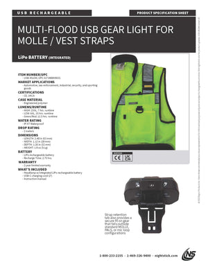 Nightstick Multi-Flood USB Gear Light w/Secure Clasp for MOLLE/Vest Straps - Black USB-4510M