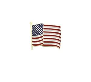 U.S. FLAG PIN, WAVY, ENAMELED & PLATED, 1 POST & CLUTCH BACK, 7/8X3/4"