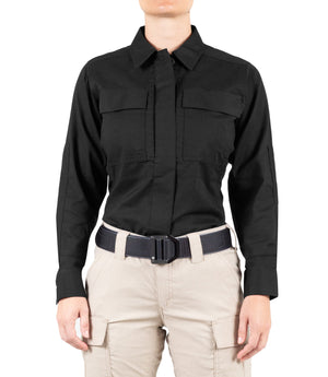 Front of Women's V2 BDU Long Sleeve Shirt in Black