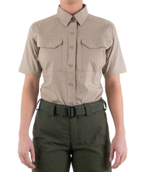Front of Women's V2 Tactical Short Sleeve Shirt in Khaki