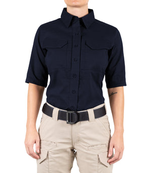 Front of Women's V2 Tactical Short Sleeve Shirt in Midnight Navy
