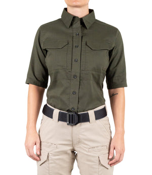 Front of Women's V2 Tactical Short Sleeve Shirt in OD Green