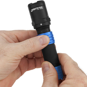 Nightstick - Metal USB Dual-Light Tactical Flashlight w/Holster - Li-Ion - Blue