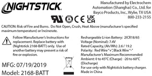Nightstick - Replacement Li-Ion Battery - NSR-2168 Series