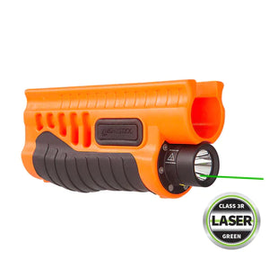 Nightstick - Polymer Shotgun Forend Light w/Green Laser - 12ga Remington® 870/TAC-14 - 2 CR123 - Less Lethal Orange
