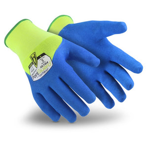 15G Hi-vis polyester shell with blue sandy nitrile 3/4 dip (double dip)